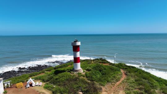 漳州镇海角航拍灯塔鸟瞰飞行海岸线海岛大海