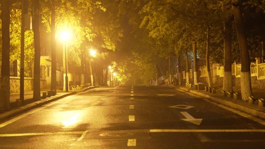 青岛路灯昏黄路灯夜景