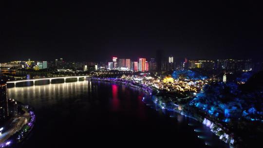 广西柳州城市夜景灯光航拍