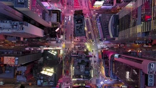 城市航拍纽约时代广场摩天大楼汽车人流交通