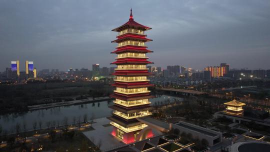 江苏扬州大运河博物馆航拍夜景