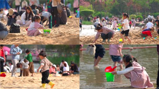 公园沙滩儿童玩沙堆高清在线视频素材下载