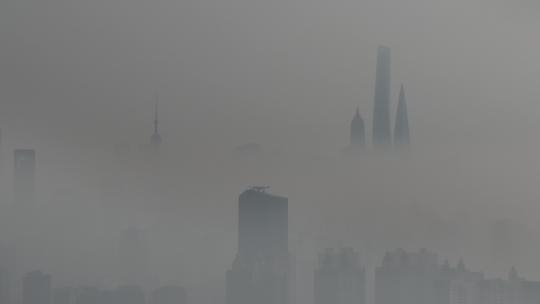 上海清晨平流雾航拍