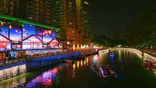 成都锦江区东门码头灯光秀和游船夜景