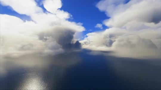 航拍海上美景穿越云朵海上白云朵蓝天