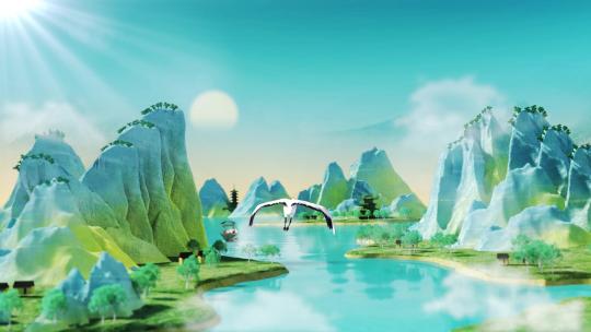 新版千里江山图三维卷轴动画AE模板