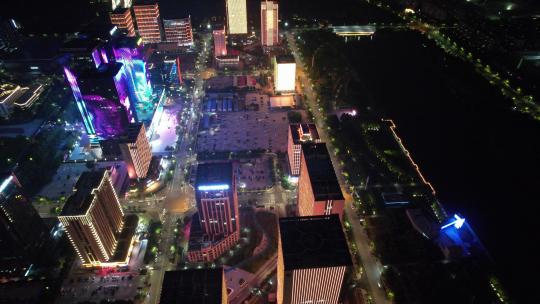 河南郑州城市夜景灯光航拍