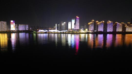 航拍湖南长沙北辰三角洲夜景