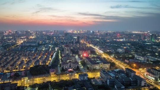 扬州市区夜景航拍延时