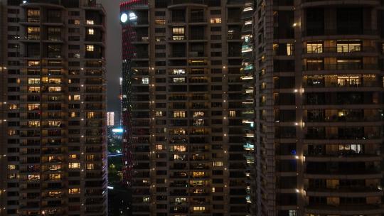 上海陆家嘴汤臣一品夜景航拍视频素材模板下载