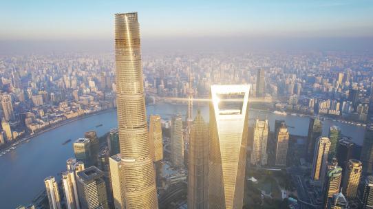 上海航拍/东方明珠/大气上海日出