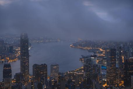 清晨时分香港维多利亚港城市风光延时