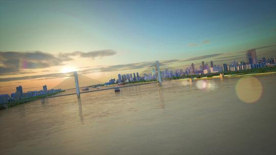 黄河大桥日出三位动画视频素材模板下载