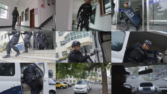 公安宣传特警集合上车出警（含灰片视频）高清在线视频素材下载