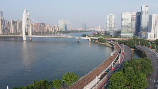 广州珠江猎德桥有轨电车 航拍