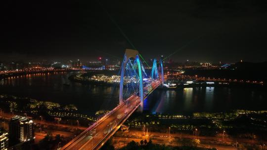 南宁青山大桥夜景航拍空境