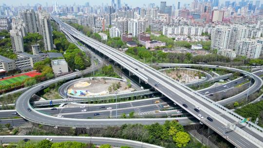 上海城市高架桥交通车流航拍【4K60】视频素材模板下载