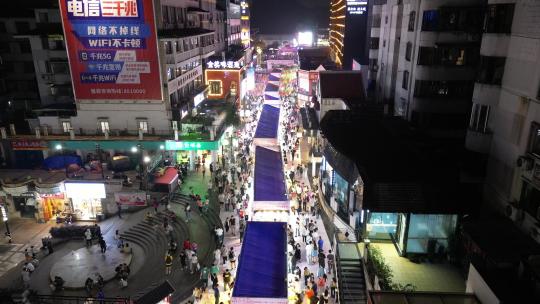 广西桂林步行街夜景人流航拍