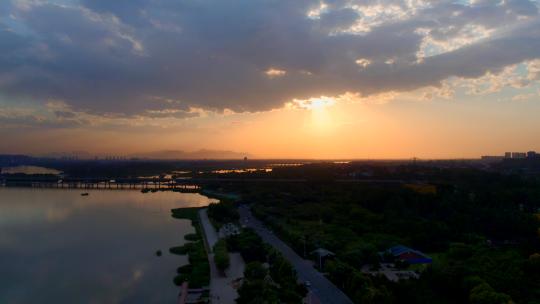 正定滹沱河 夕阳航拍