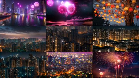 万家灯火春节回家过年团圆团聚小区夜晚