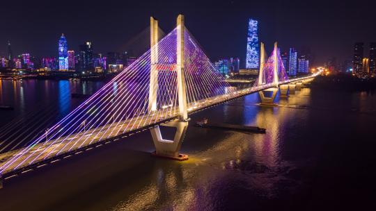 航拍宏伟壮观的武汉长江二桥夜景车流延时视频素材模板下载