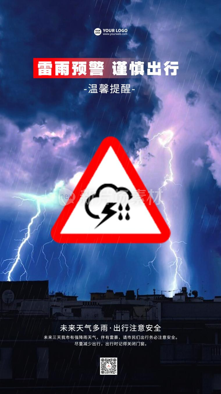 雷雨预警谨慎出行简约温馨提示海报