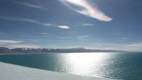 西藏纳木错湖泊雪山高原航拍延时