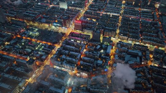 辽宁沈阳青年大街航拍夜景城市街道马路