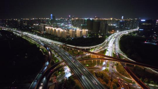 杭州城市立交桥车流交通夜景航拍