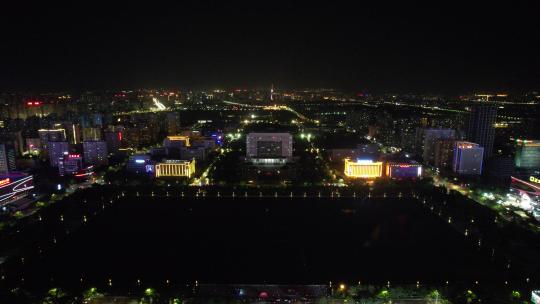 航拍洛阳开元湖洛阳市政府夜景