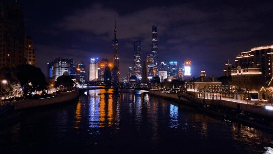 上海苏州河夜景航拍
