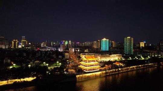 湖南长沙杜甫江阁湘江夜景航拍