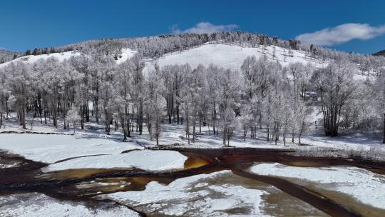 航拍大兴安岭早春冰雪河流