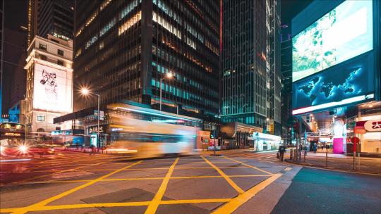 香港中环繁华街道夜景延时道路车流