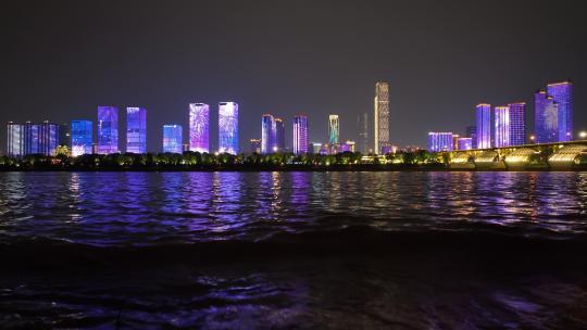 长沙湘江畔夜景航拍