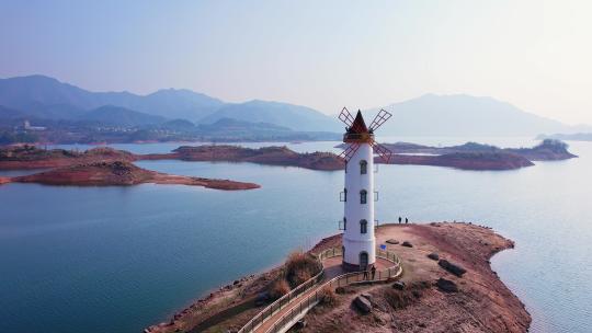 杭州千岛湖风车灯塔航拍