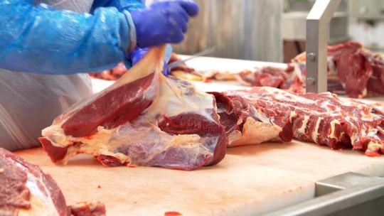 食品加工厂肉贩给切割牛肉