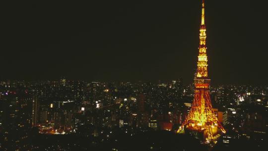日本东京铁塔城市夜景航拍