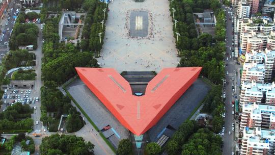 航拍武汉城市红色旅游地标辛亥革命纪念馆