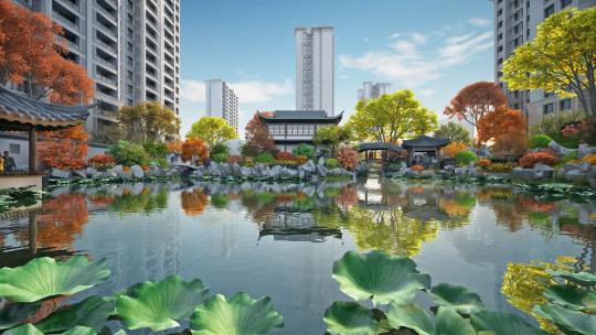 新中式别墅合院园林景观漫游视频素材模板下载
