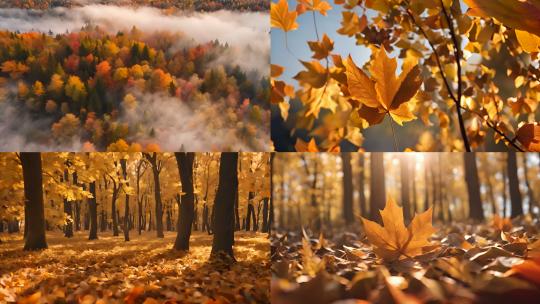 秋天枫树林 红色枫叶 阳光透过树叶 落叶高清在线视频素材下载