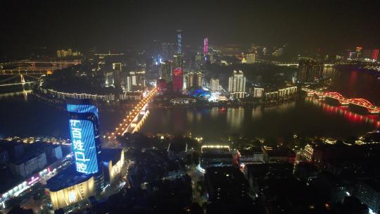 广西柳州城市夜景灯光航拍