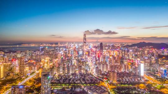 深圳福田夜景延时航拍深圳夜景