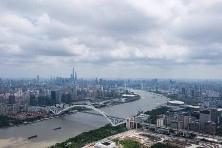 上海卢浦大桥白天航拍延时