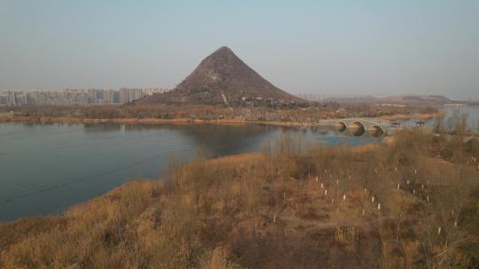 山东济南华山湖湿地公园秋冬景观航拍