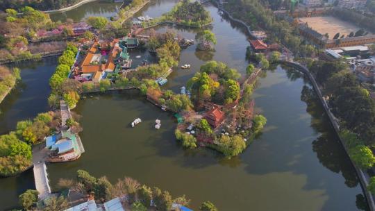 昆明航拍翠湖公园景观