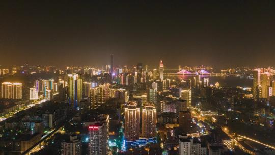湖北武汉城市夜景灯光航拍移动延时