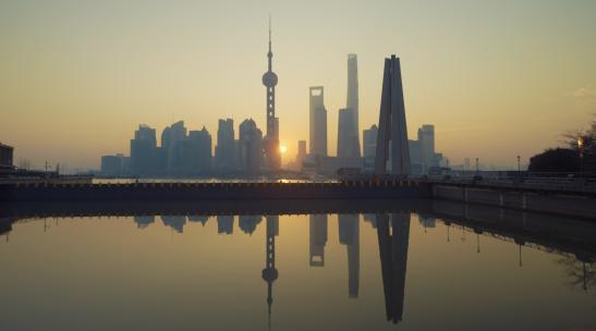 上海陆家嘴外白渡桥日出夕阳空镜高清在线视频素材下载