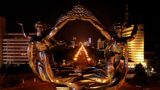 吉林长春卫星广场航拍长春世界雕塑公园