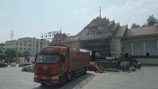 云南旅游风光德宏梁河音乐节舞台搭建视频素材模板下载